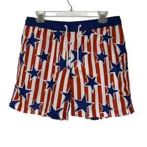 Mad Engine USA Flag Swim Shorts Size M Patriotic Stars Stripes Red Blue White